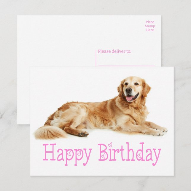 Carte Postale Joli chiot Golden Retriever Joyeux Anniversaire (Devant / Derrière)