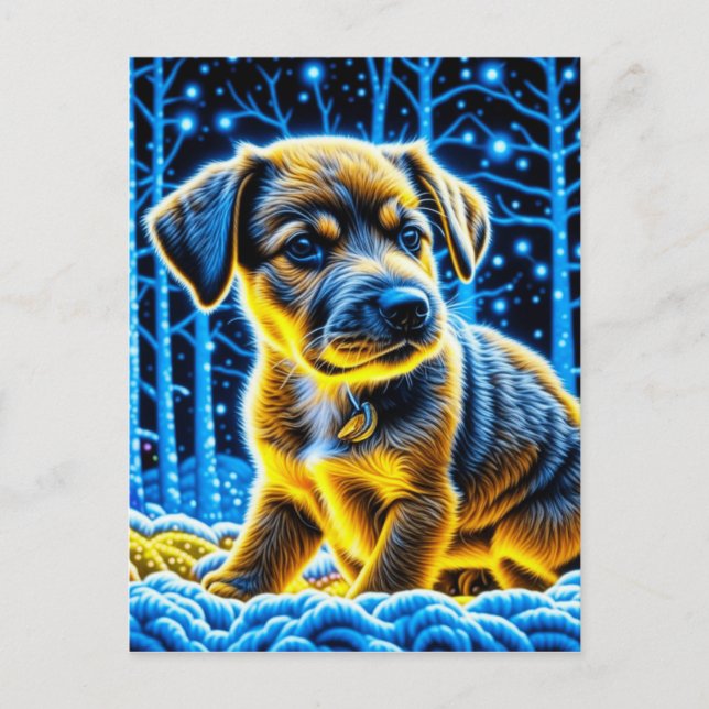 Carte Postale Joli chiot jouant dans la neige Noël (Devant)