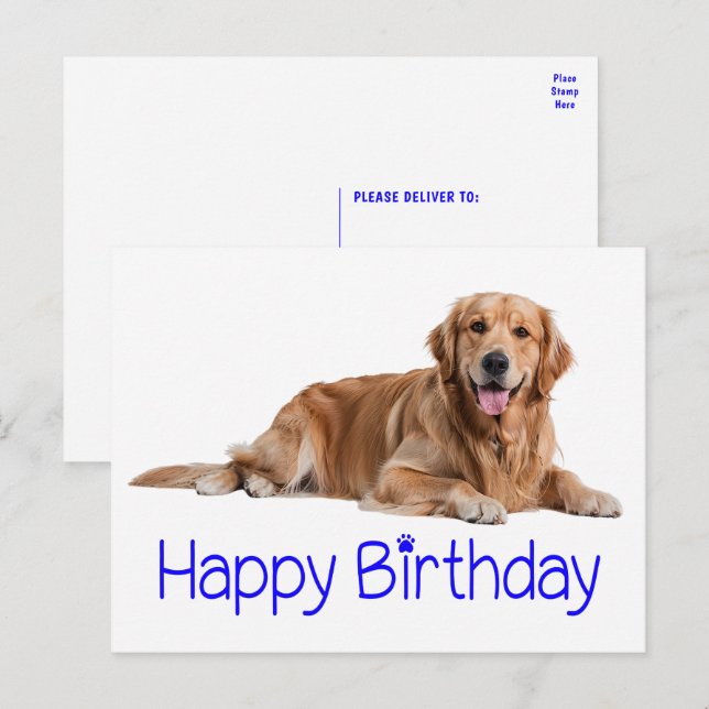 Carte Postale Joli chiot Retriever doré Joyeux Anniversaire (Devant / Derrière)