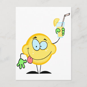 Carte Postale joli citron de dessin animé mignon buvant du citro