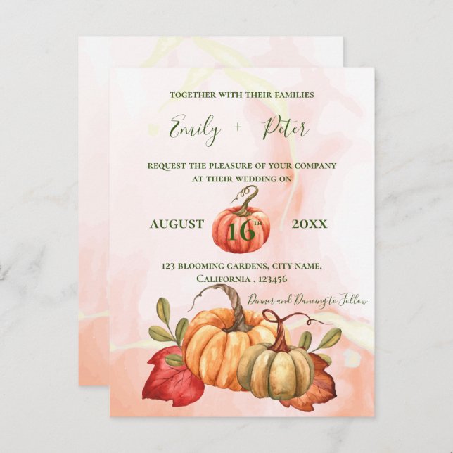 Carte Postale Joli Citrouille automne Feuilles Monogram Mariage  (Devant / Derrière)