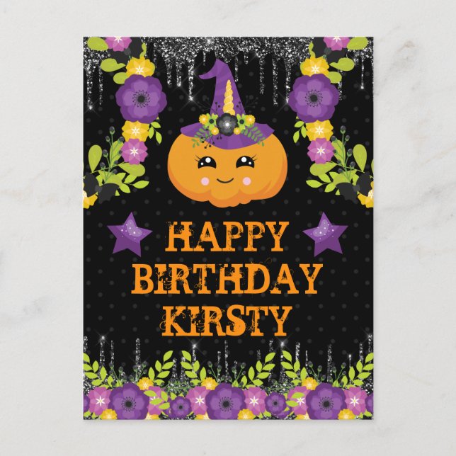 Carte Postale Joli Citrouille Halloween Floral Joyeux Anniversai (Devant)