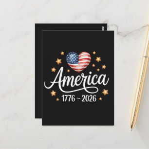 Carte Postale Joli cœur de drapeau 1776-2026 4 juillet 250e 