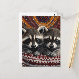 Carte Postale Joli couple de bébés ratons laveurs dans une couve