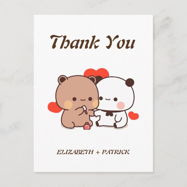 Carte Postale Joli couple de dessins animés, Kawaii Bear & Panda (Devant)