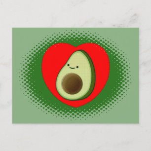 Carte Postale Joli dessin animé d'avocat dans un cœur rouge vert