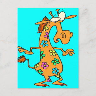 Carte Postale joli dessin animé de la girafe de fleurs hippies v