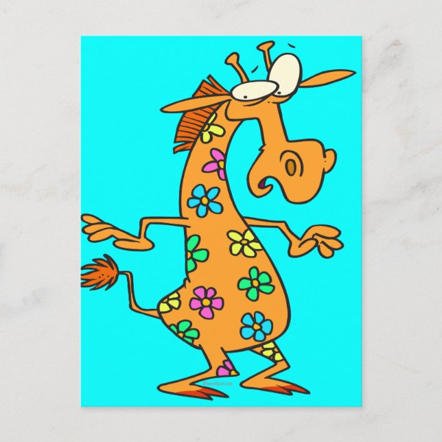 Carte Postale joli dessin animé de la girafe de fleurs hippies v (Devant)