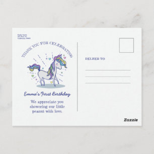 Carte Postale Joli Doodle d'anniversaire Rainbow Unicorn Merci