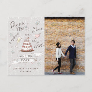 Carte Postale joli doodle romantique Photo Enregistrer la Date