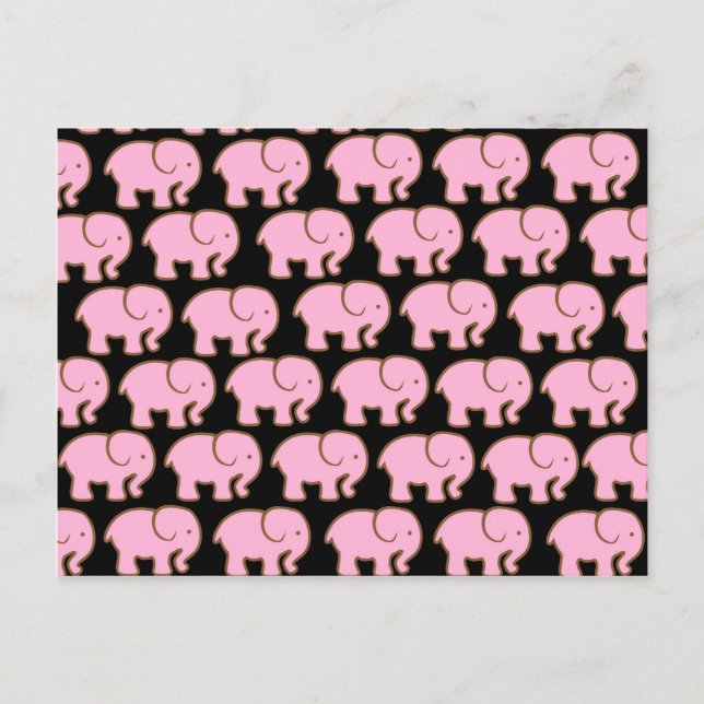 Carte Postale Joli Eléphants roses mignons sur noir (Devant)