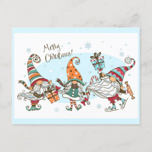 Carte Postale Joli Elfes de Noël Gnomes Aquarelle Amusante