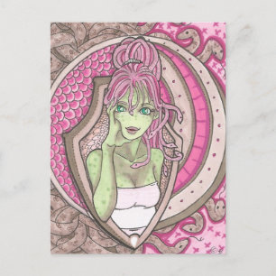 Carte Postale Joli en rose Medusa Imaginaire Art Nouveau Portrai