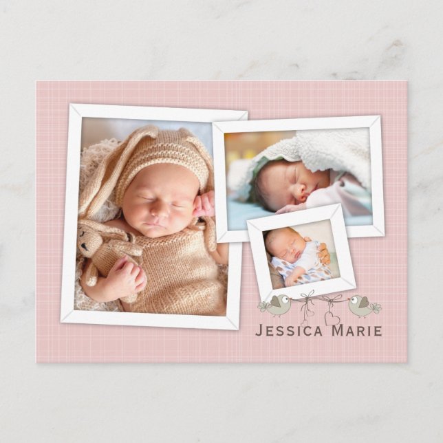 Carte Postale Joli en rose Photo Faire-part de naissance encadré (Devant)