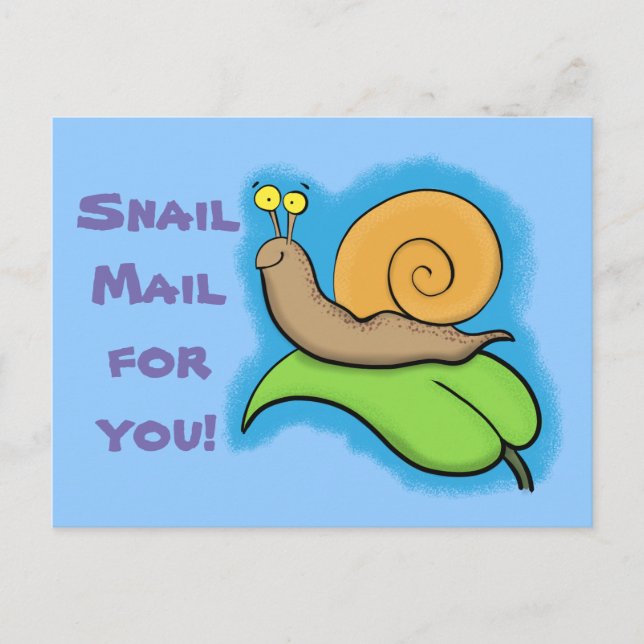 Carte Postale Joli escargot de dessin animé sur une feuille (Devant)