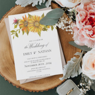 Carte Postale Joli Faire-part de mariage floral de tournesol jau