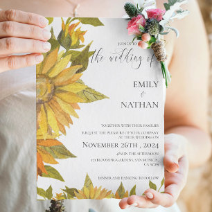 Carte Postale Joli Faire-part de mariage floral de tournesol jau