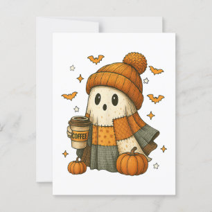 Carte Postale Joli fantôme buvant du café Halloween