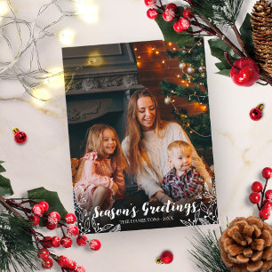 Carte Postale Joli feuillage blanc Script photo Noël