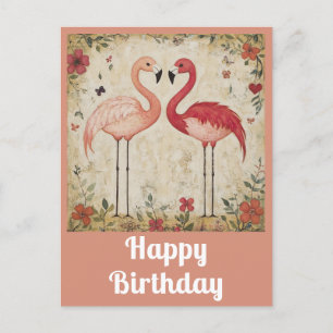 Carte Postale Joli Flamant rose rose Aquarelle Anniversaire