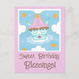 Carte Postale Joli Gâteau Cupcake Chat Volant pour Anniversaire
