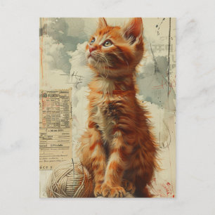 Carte Postale Joli Ginger Kitten Vintage Collage