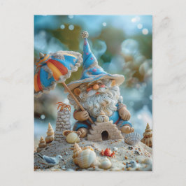 Carte Postale Joli gnome de plage avec parapluie