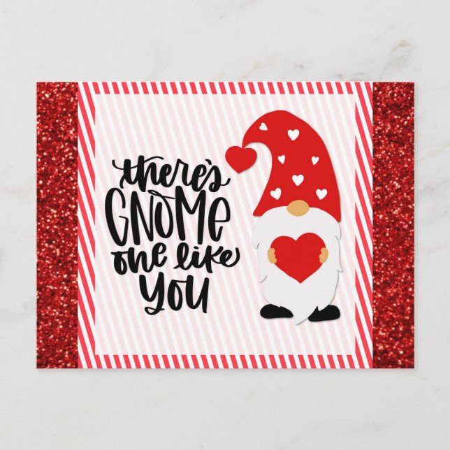 Carte Postale Joli Gnome Drôle Rouge Pailleté (Devant)