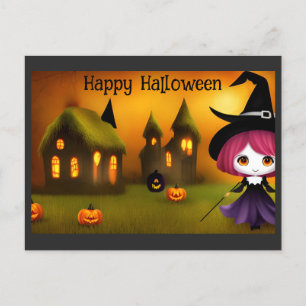 Carte Postale Joli Halloween Anime sorcier Citrouille