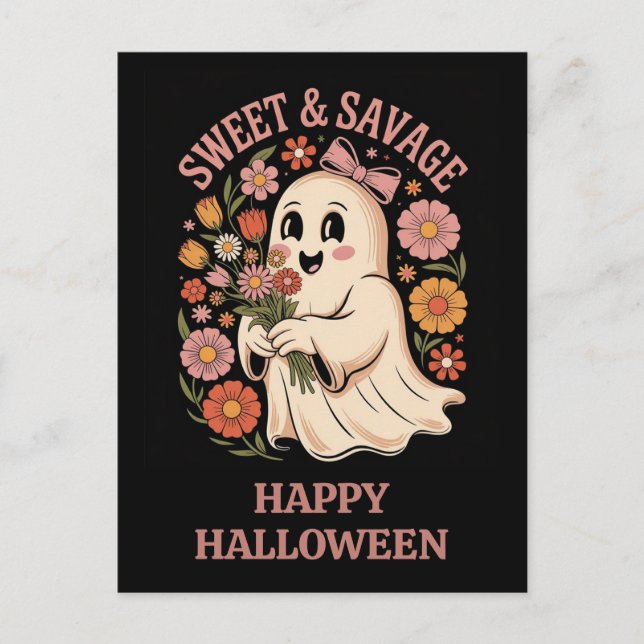 Carte Postale Joli Halloween sucré Saveur Florale Fantôme (Devant)