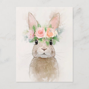 Carte Postale Joli lapin avec Portrait de Couronne Fleur