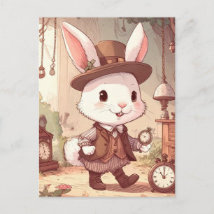 Carte Postale Joli Lapin Blanc Merveilleux Monde Fantaisiste Gar