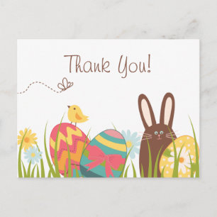 Carte Postale Joli lapin et Oeufs de Pâques Merci de vacances