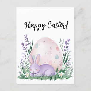 Carte Postale joli lapin mignon avec des fleurs et pour Pâques