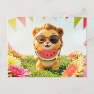 Carte Postale Joli lion 3D du zodiaque Leo