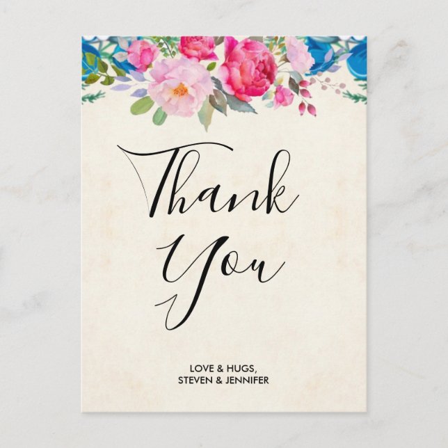 Carte Postale Joli Mariage de frontière rose et bleu (Devant)