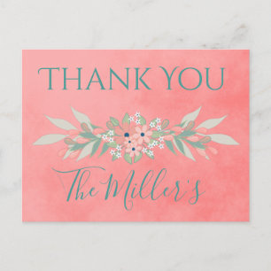 Carte Postale Joli Merci de Mariage campagnard rose