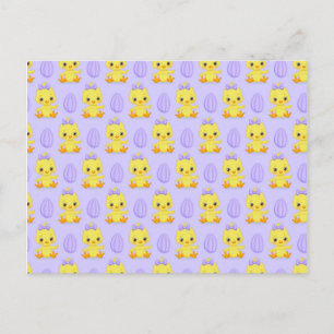 Carte Postale Joli motif de Pâques poulet jaune violet