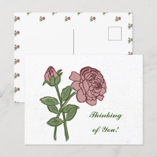 Carte Postale Joli motif floral de rose en pensant à vous ! 