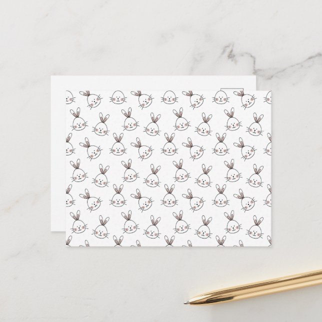 Carte Postale Joli Motif lapin blanc de Pâques (Devant/Arrière en situation)