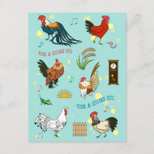 Carte Postale Joli motif sans couture de coqs de dessin animé