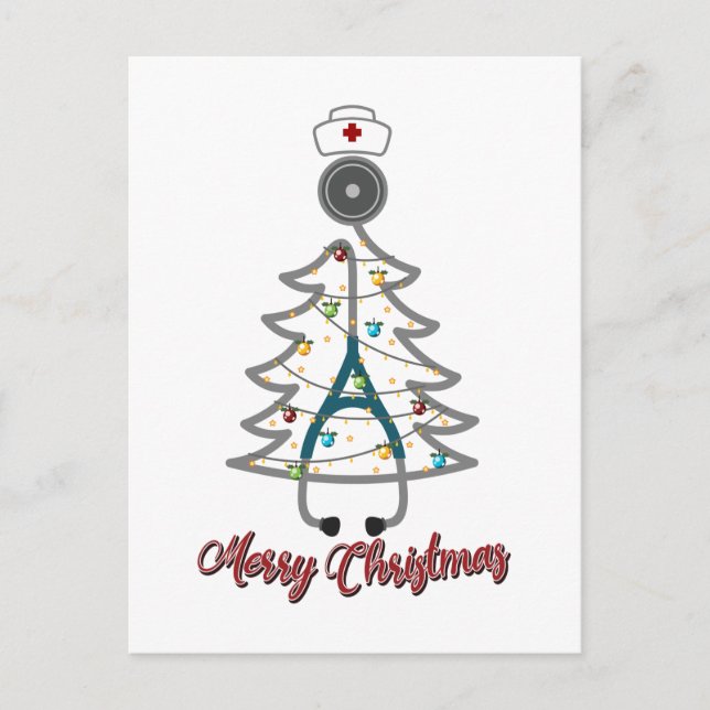 Carte Postale Joli Noël Arbre Stethoscope Noël Cadeau de Noël (Devant)