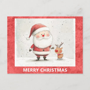 Carte Postale Joli Noël Père Noël Rudolph Reindeer