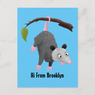 Carte Postale Joli opossum accroché à la branche dessin animé
