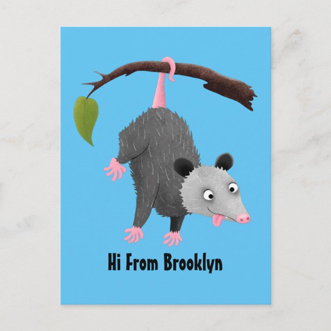 Carte Postale Joli opossum accroché à la branche dessin animé (Devant)