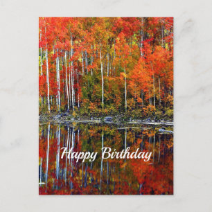 Carte Postale Joli Orange Arbres d'automne réflexion Anniversair