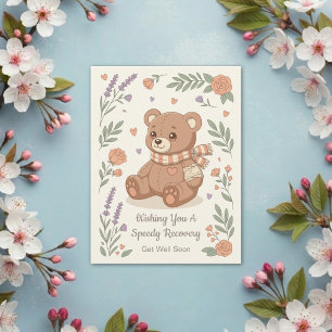 Carte Postale Joli ours en peluche avec un pansement, remets-toi