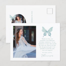 Carte Postale Joli Papillon bleu Photo Quinceanera Merci