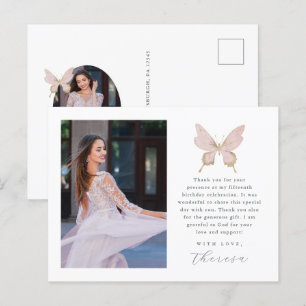Carte Postale Joli Papillon Blush Photo Quinceanera Merci