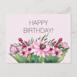 Carte Postale Joli papillon floral rose anniversaire